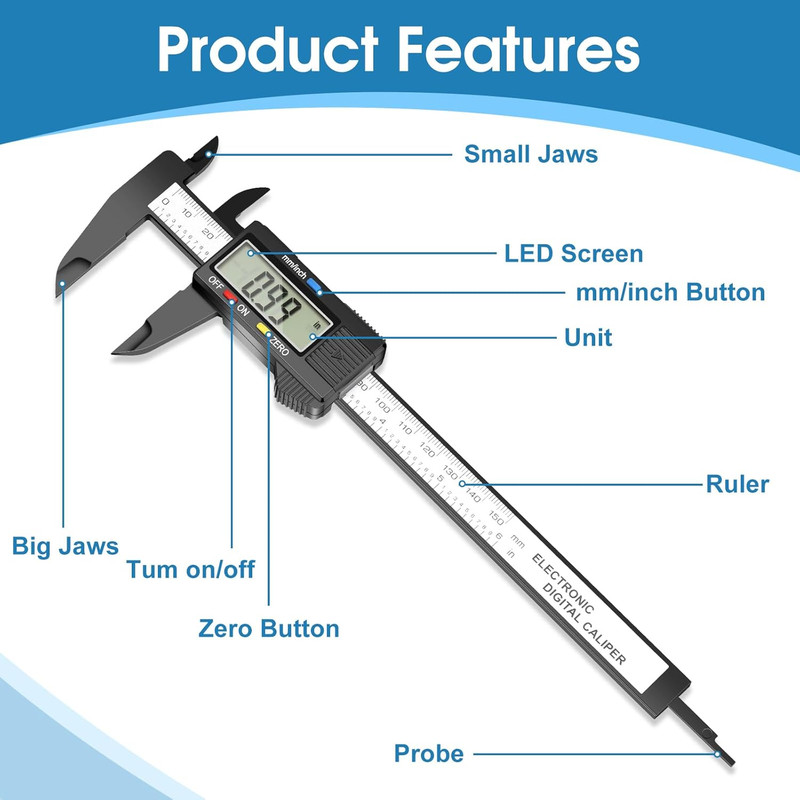 Digital Caliper Calipers Measuring Tool, 0-6Inches Electronic Caliper with Premi gallery