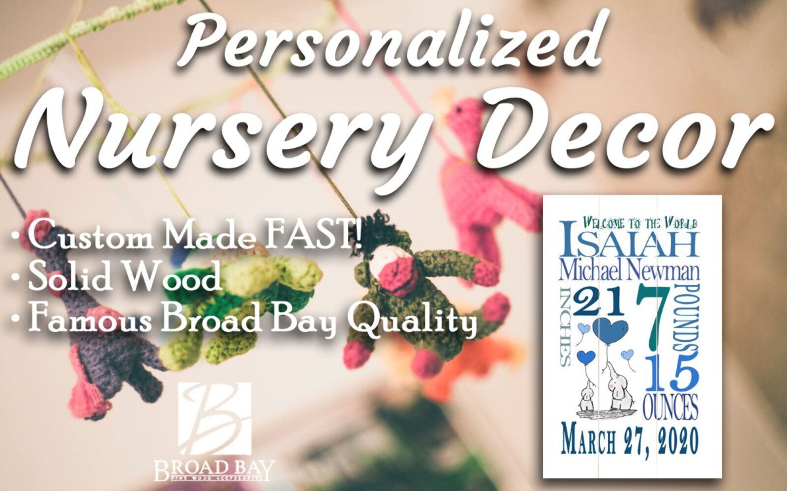 Personalized New Baby Boy Birth Announcement Gift Wall Art gallery