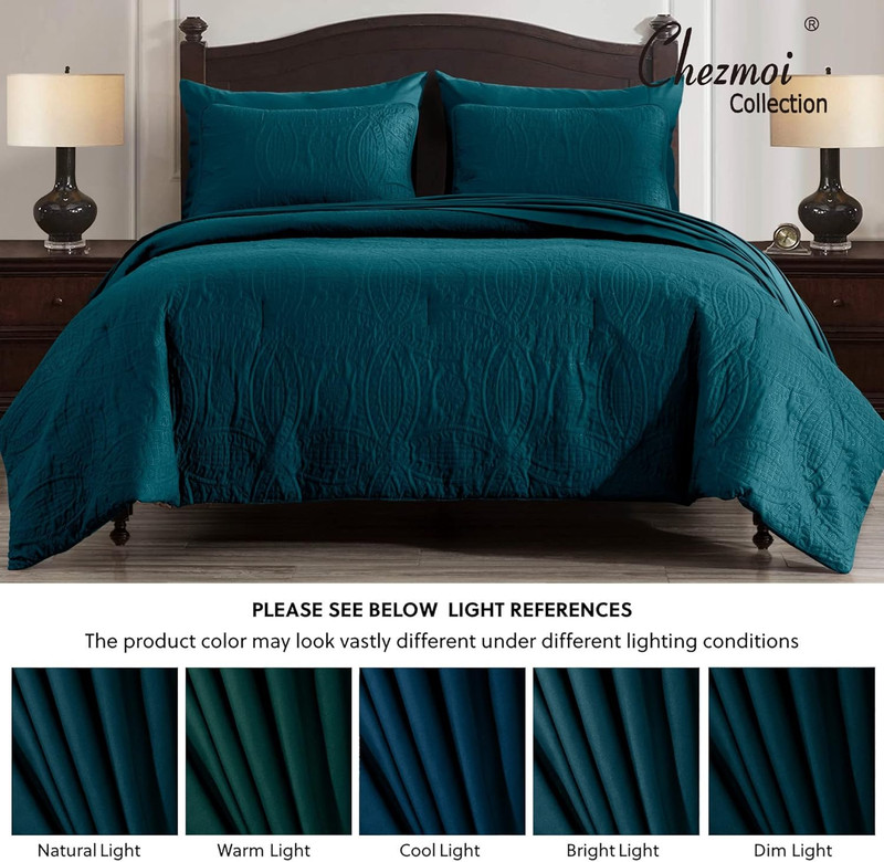 Liam Teal Queen Size Comforter Set - 7 Pieces Coin Pattern Bed in a Bag with Com gallery