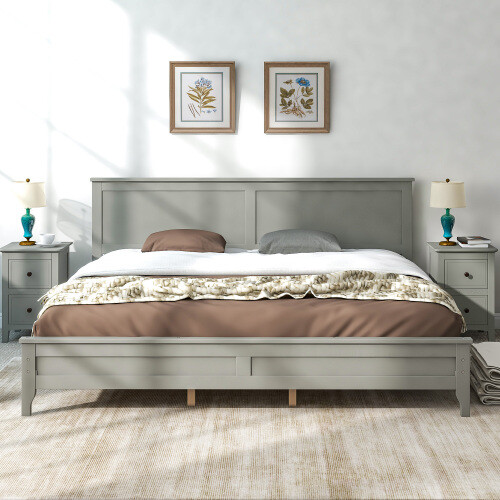 Solid Wood Platform Bed Frames with Headboard & Footboard Full/Queen/King Size gallery