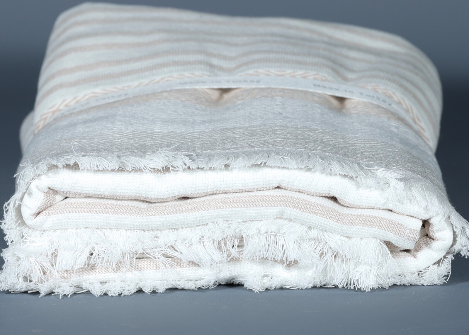 LADINNE Beach Coll. WHITE/BEIGE STRIPES TOWEL 100% Ringspun Cotton 36”x70” #1 gallery