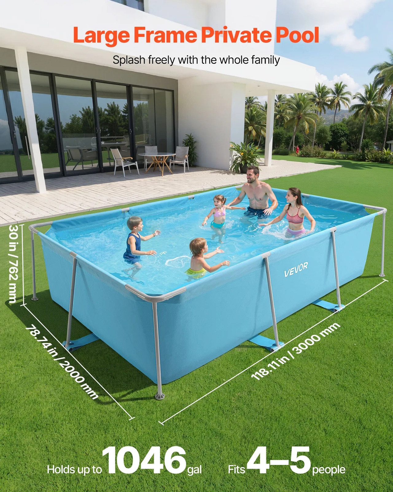 Frame Above Ground Swimming Pool, 118 x 78 x 30 in Rectangular Steel Metal Frame gallery