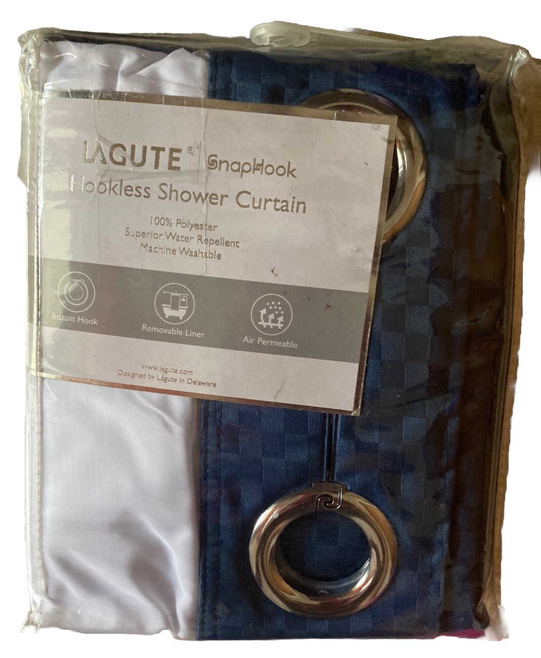 Lagute SnapHook Hookless Shower Curtain & See Through Top Window NEW gallery