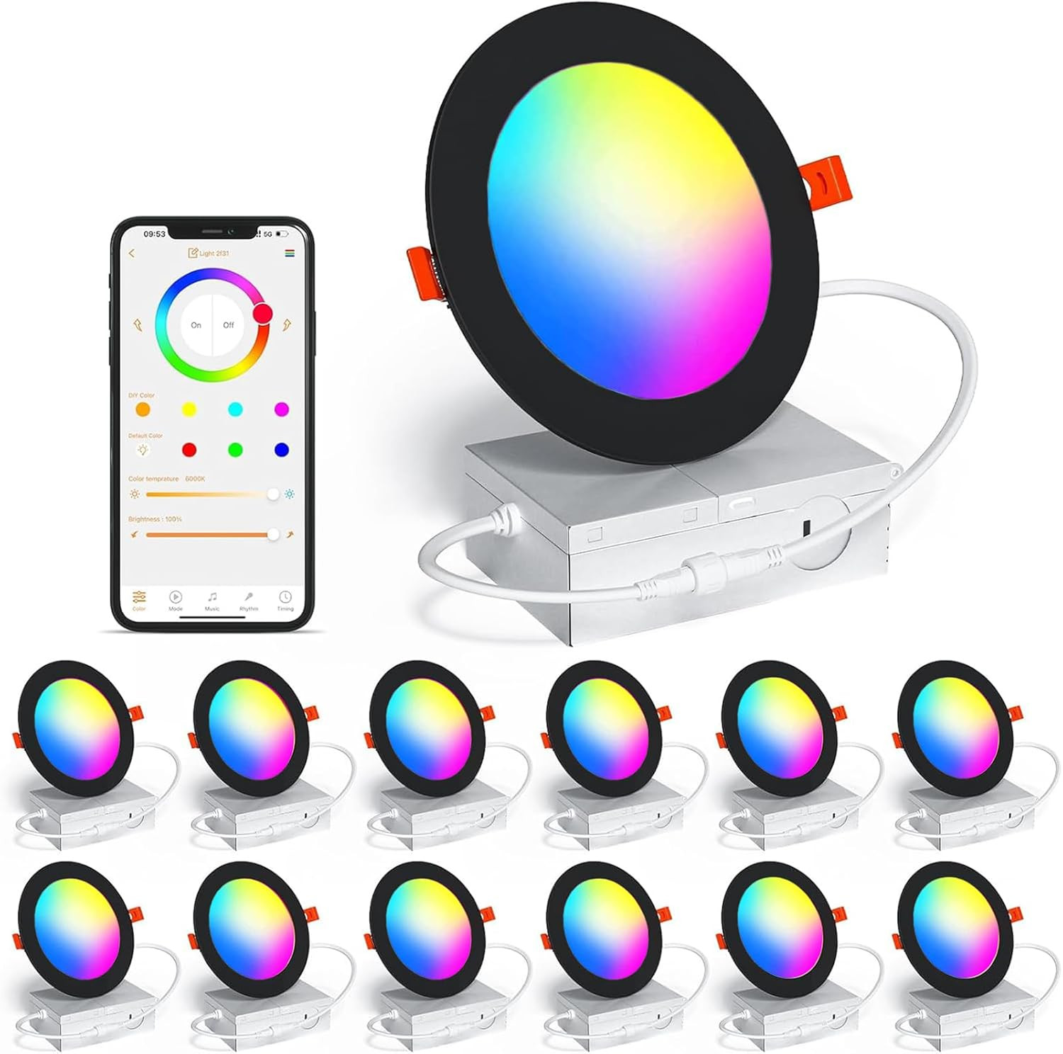 12Pack Smart 4" RGBWW Dimmable Recessed Lighting, Alexa Compatible, 1080Lm gallery