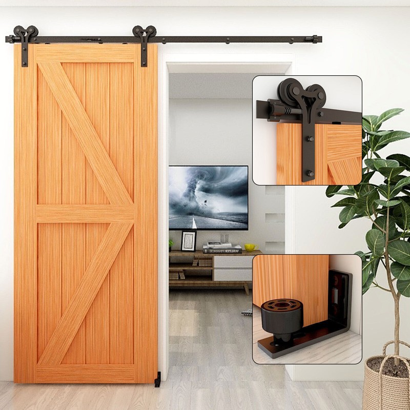4-16FT Sliding Barn Door Hardware Track Kit & Adjustable Floor Guide for 1/2Door gallery