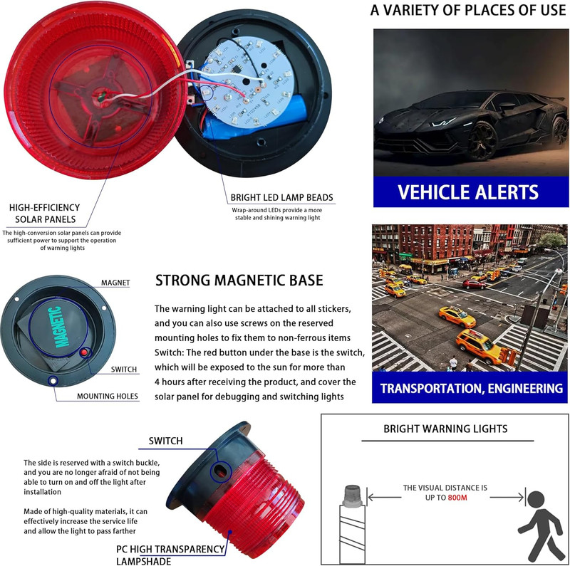 Solar Strobe Warning Light: Strong Magnetic Base Waterproof Traffic Light,Solar gallery