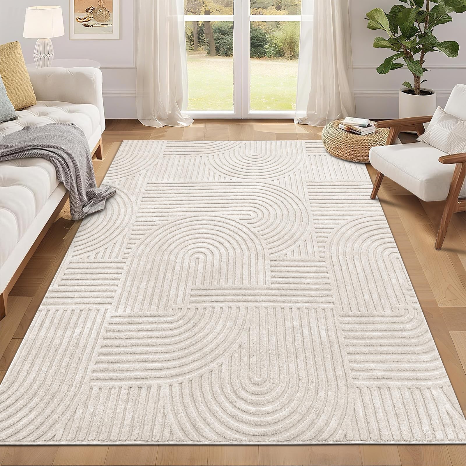 Area Rug 5x7 Washable Modern Beige Soft Fluffy Non Slip Pauwer Rugs Living Room gallery
