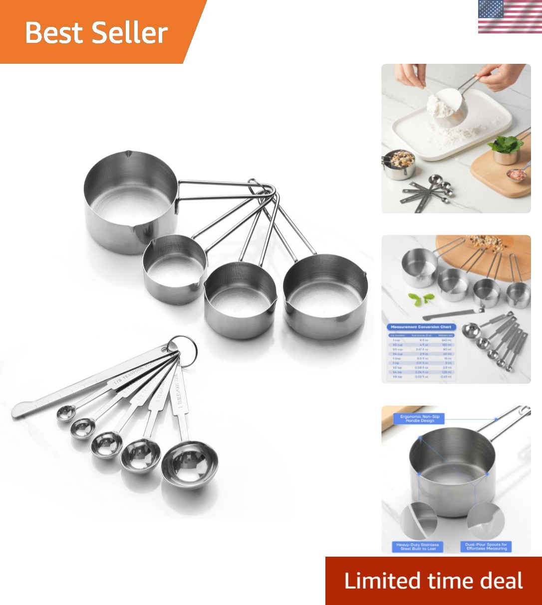 10-Piece Stainless Steel Measuring Cups and Spoons Set for Home Baking Essent... gallery