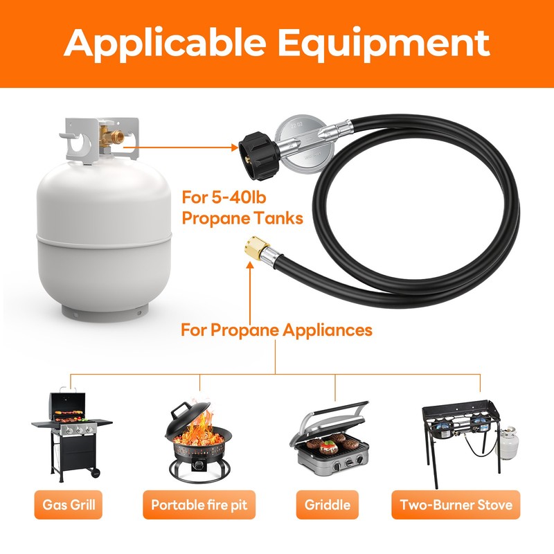 4ft Propane Regulator High Pressure, Adjustable with Hose & PSI Gauge gallery