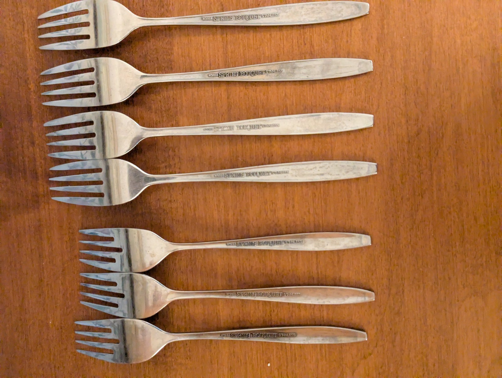 7-VINTAGE SPRING BANQUET STAINLESS KOREA (4) DINNER FORKS (3)SALAD FORKS gallery