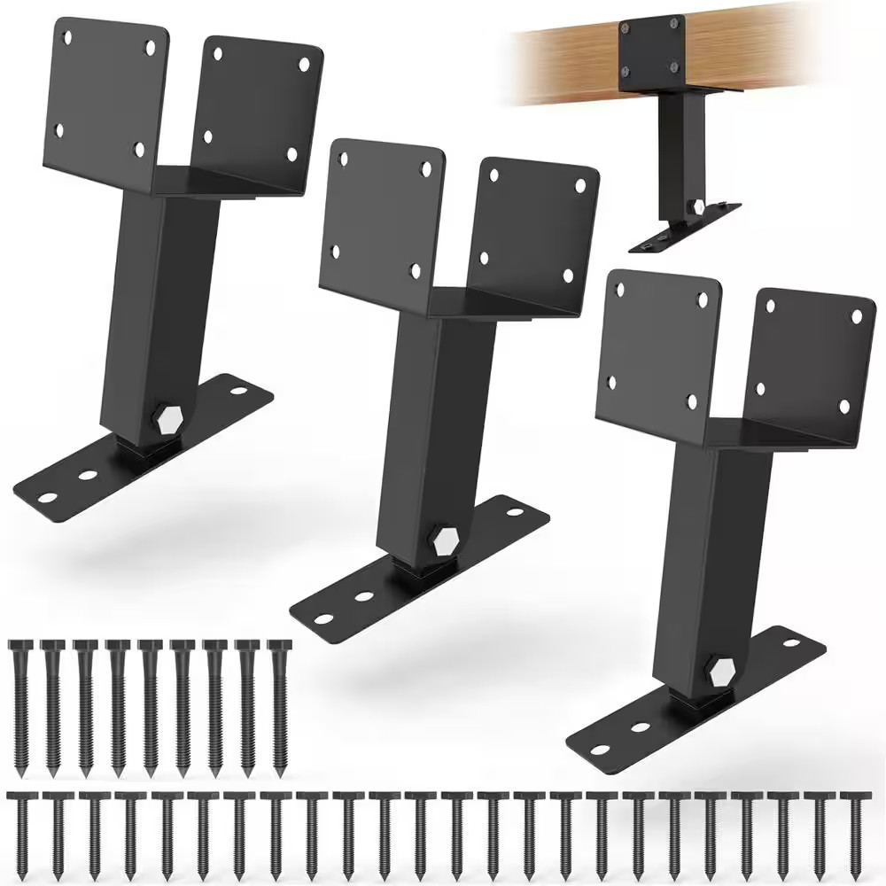 3 Pack Heavy Duty Adjustable Pergola Roof Riser Brackets, Carbon Steel with Blac gallery