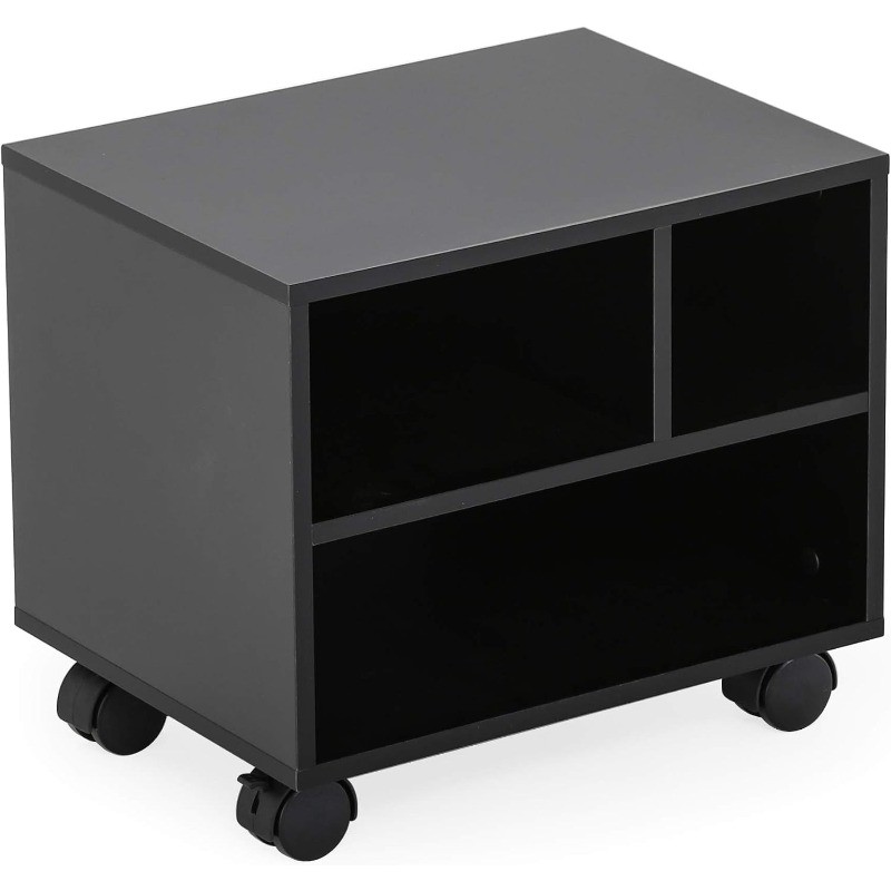 Mobile Printer Stand W/ Storage Under Desk Black Wood Small Rolling Printer gallery