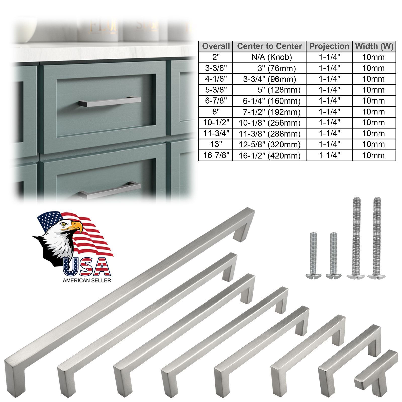 Brushed Nickel Square Kitchen Cabinet Drawer Handles Bar Pulls Stainless Steel gallery