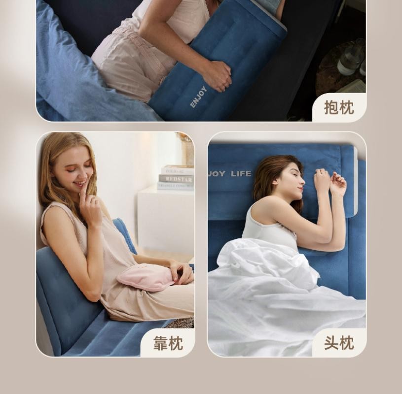 Queen Inflatable Air Bed Mattress W/ Built-in Pump Backrests Blue 203x152x36cm gallery