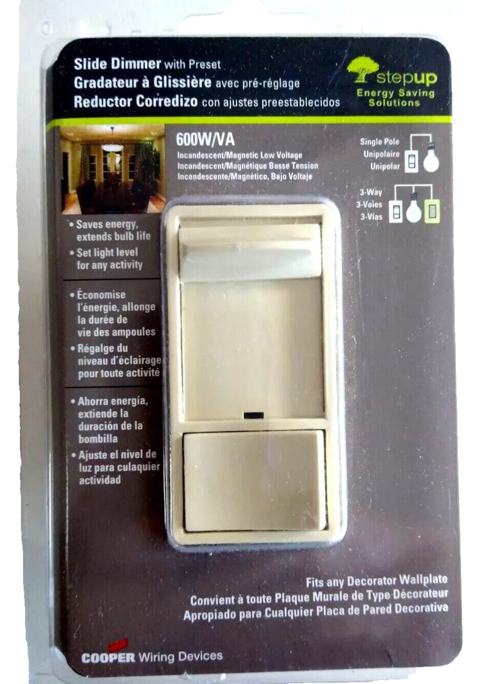 Slide Dimmer w/ Preset Ivory Low Voltage Incandescent 600W COOPER SI06P-V-K gallery