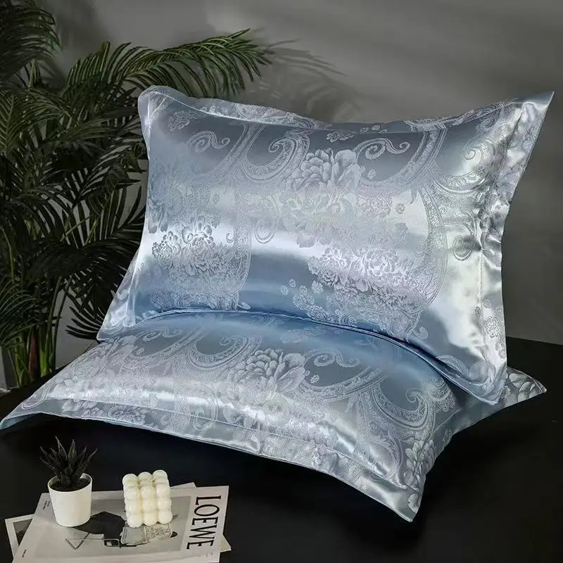 2PC Solid Silk Pillowcases Decorative Luxury Cushion Cover Envelope Style Hair S gallery