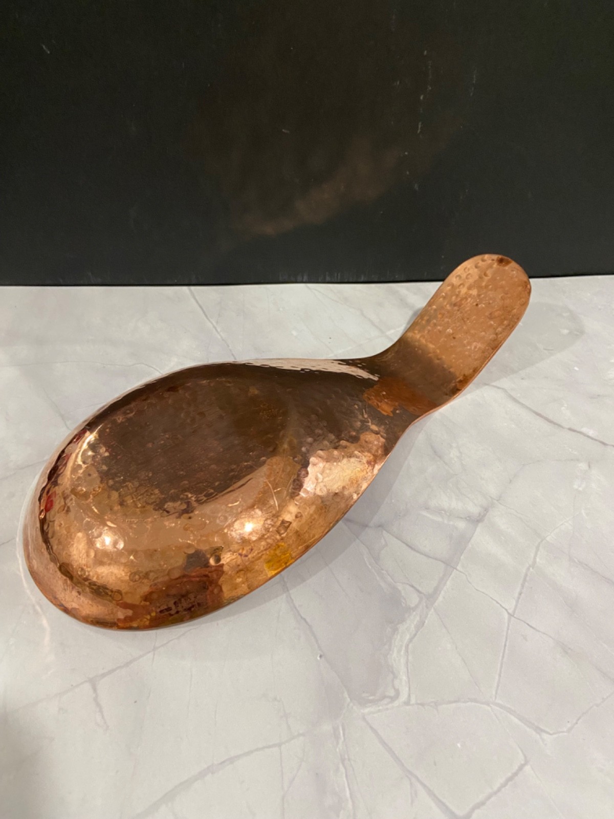 Copper Hammered Spoon Rest 9.5" x 4.5" Showing Some Patina gallery