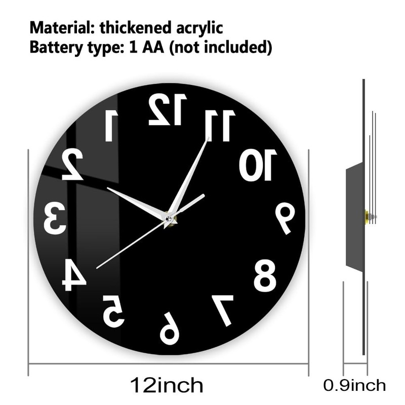 The Geeky Days Reverse Wall Clock 12 inch Unusual Numbers Backwards Modern De... gallery