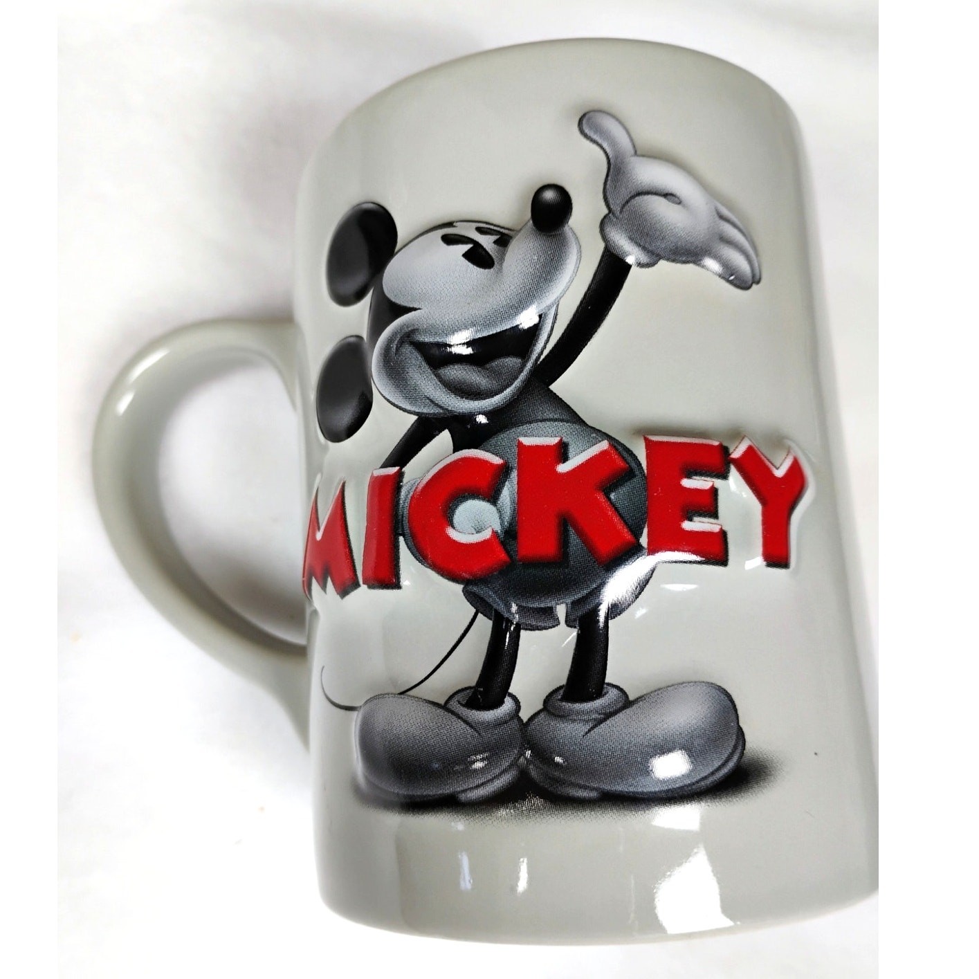 Disney Mickey Mouse Gray Embossed Ceramic Mug Raised Relief Coffee Cup gallery