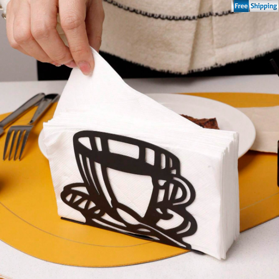 Tissue Organizer Coffee Cup Shaped Hollow Out Iron Holder Creative Napkin Holder gallery