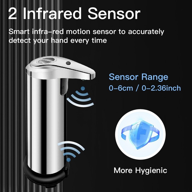 250ml Stainless Auto Handsfree Sensor Touchless Soap Dispenser Kitchen Bathroom gallery