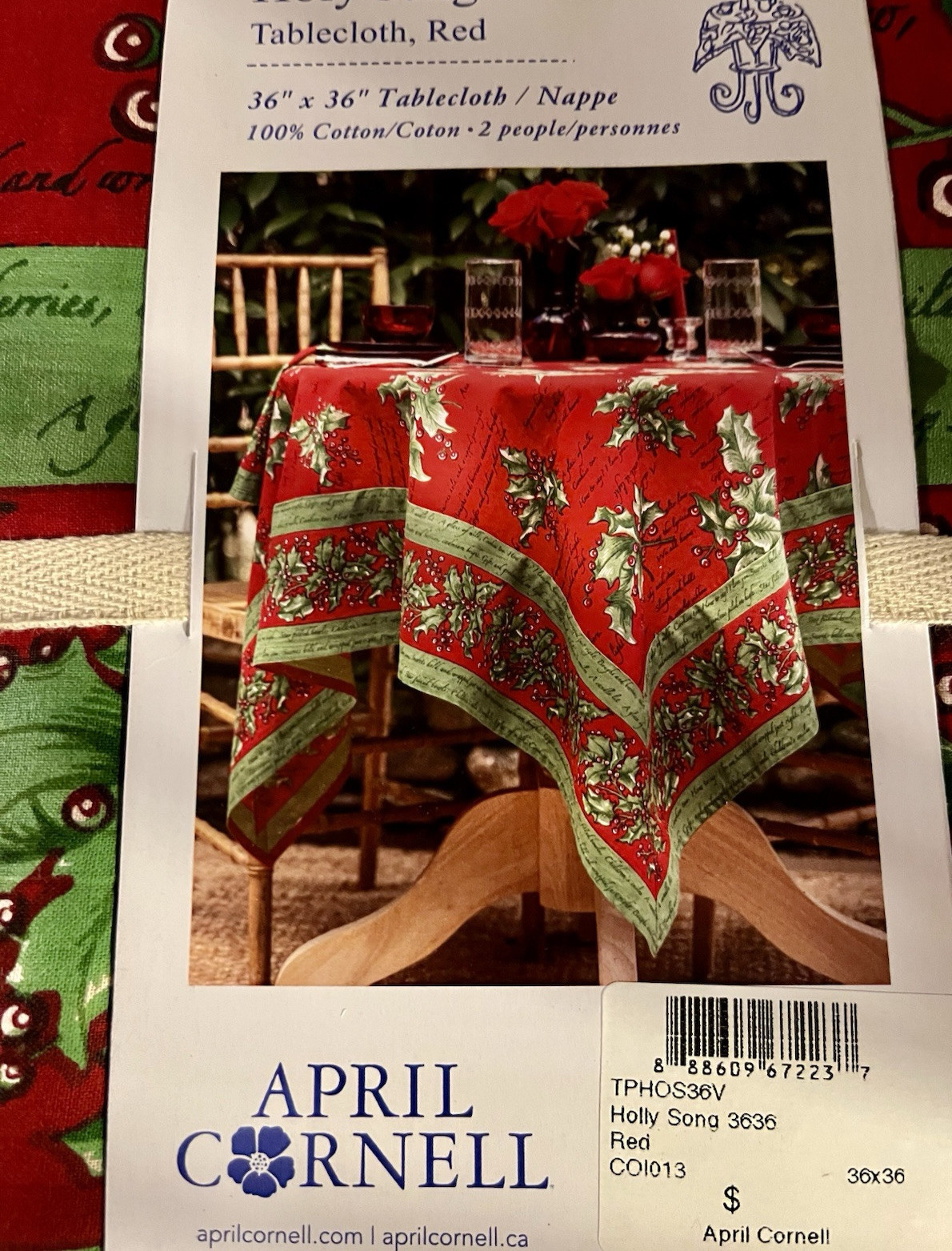 April Cornell Holly Song Holiday Tablecloth36x36 Red gallery