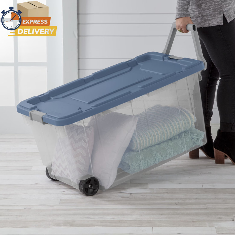 Extra-Large Wheeled Rugged Storage Bin, 160 Quart Durable, Blue, 2 Pack ✌️👍 gallery