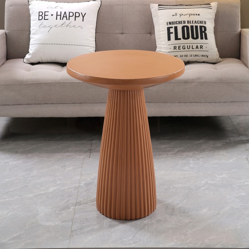 Light Coffee Magnesium Oxide Fluted Base Side Table, 17.72" Round gallery