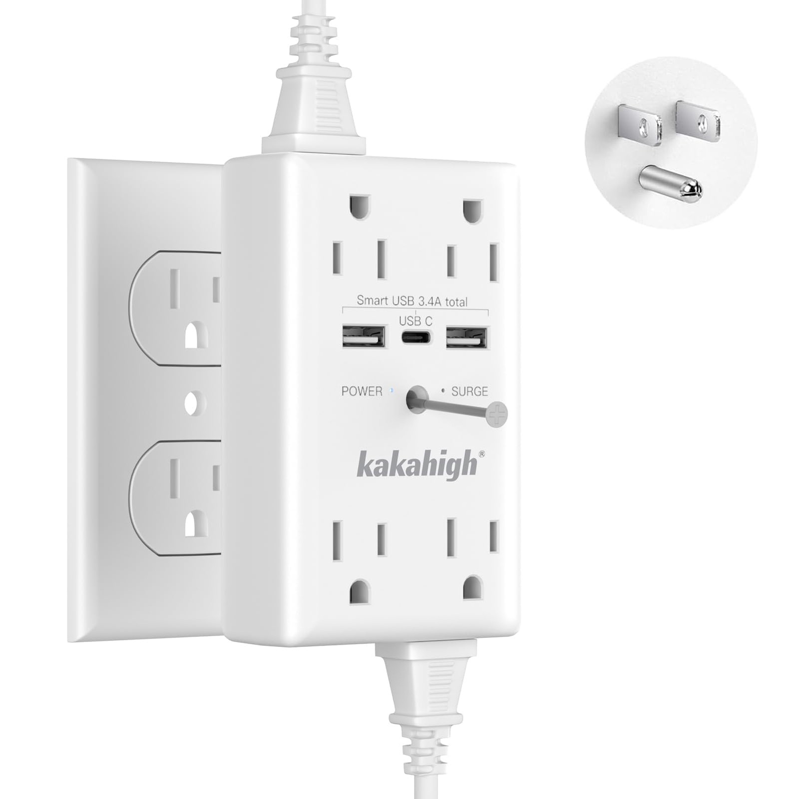 Wall Outlet Extender with Screw, 8 Way Outlets 1680J Surge White gallery