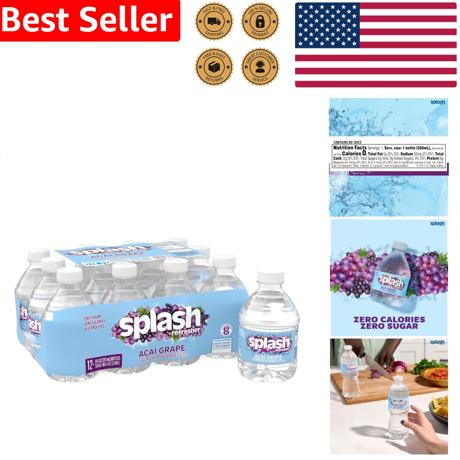 8 Fl Oz Splash Blast Acai Grape Water - Fun-Sized Flavored Hydration Pack of 12 gallery