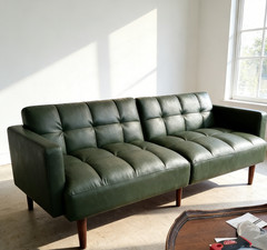 NEW 76″ Convertible Futon Sleeper, Sage Green Leather Sofa Bed Couch