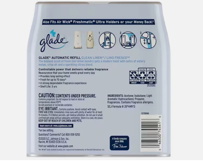 Glade Automatic Air Freshener Refill Clean Linen 6.2oz 4-Pack Odor Eliminator gallery