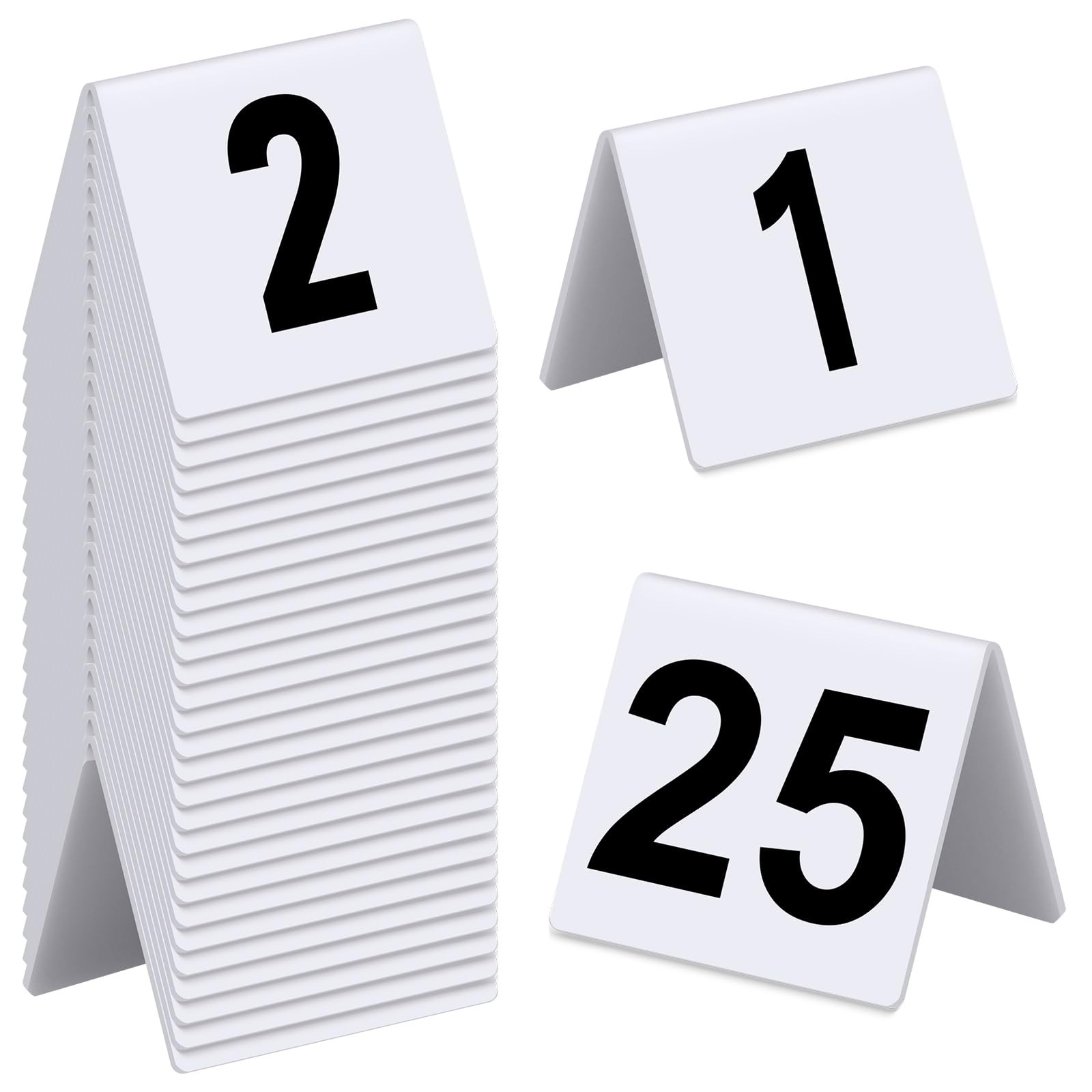 Tuanse Table Numbers 1-25 Acrylic Double 2.5 x 2.17 x 2 inches, White, Black gallery