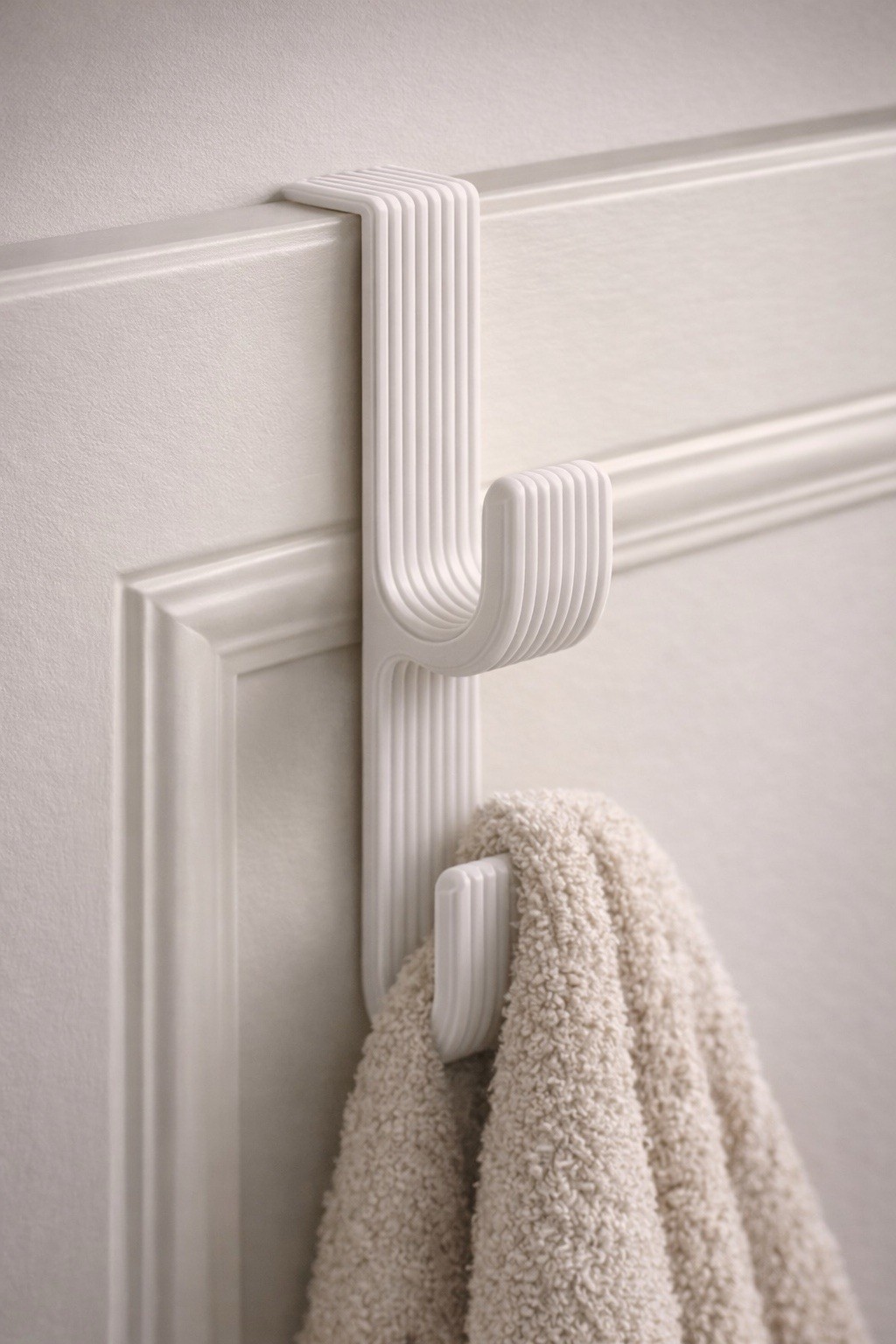 4 PACK— Over Door Double Towel Hook – PETG Plastic – No Drill – WHITE gallery