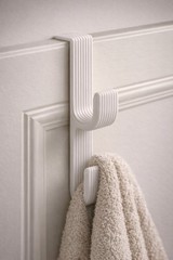 4 PACK— Over Door Double Towel Hook – PETG Plastic – No Drill – WHITE