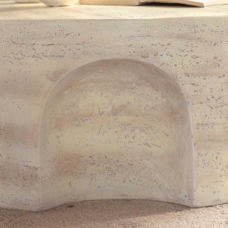 Round Magnesium Oxide Side Table Light Travertine Finish Indoor Outdoor Accent gallery