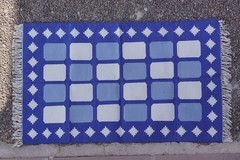 Rugmoda Cotton Blue White Geometric Box Rug 3×5 Modern Flatweave Dhurrie Rug