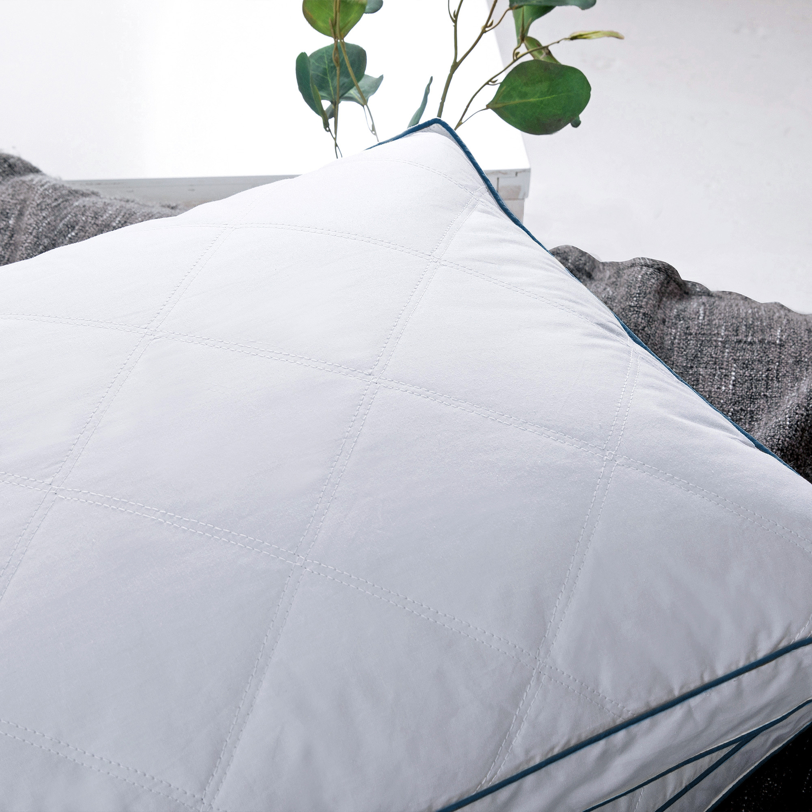 Unikome Quilted Cotton Goose Feather Down Pillow, Medium Support Pack of 2 gallery