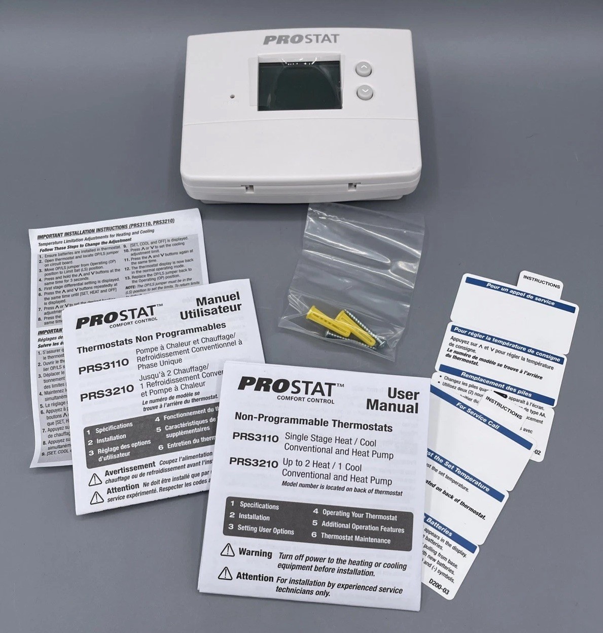 Prostat Non-Programmable Thermostat 2 Heat/1 Cold Conventional/Heat Pump PRS3210 gallery