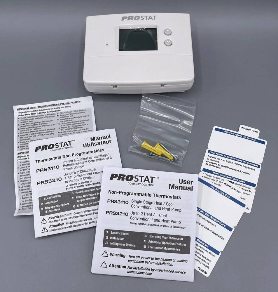 Prostat Non-Programmable Thermostat 2 Heat/1 Cold Conventional/Heat Pump PRS3210