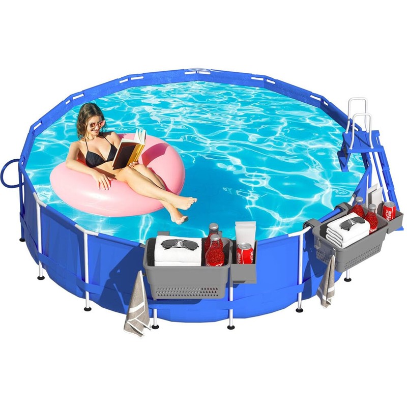 2X Poolside Storage Basket Above Ground Pool Accessories with Cup Holder & Hooks gallery