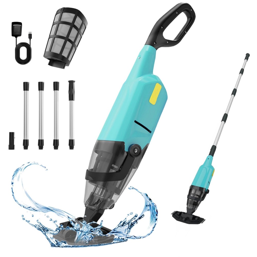Cordless Rechargeable Pool Vacuum Handheld Cleaner 90min IPX8 w/ Telescopic Pole