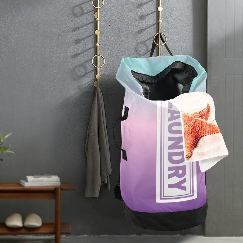 Green Pink Purple Gradient Laundry Backpack Large Heavy Duty Laundry Bag for ... gallery