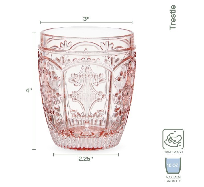 Fitz and Floyd Trestle Rocks Double Old Fashioned Set of 4 Drinking Glass Blush gallery