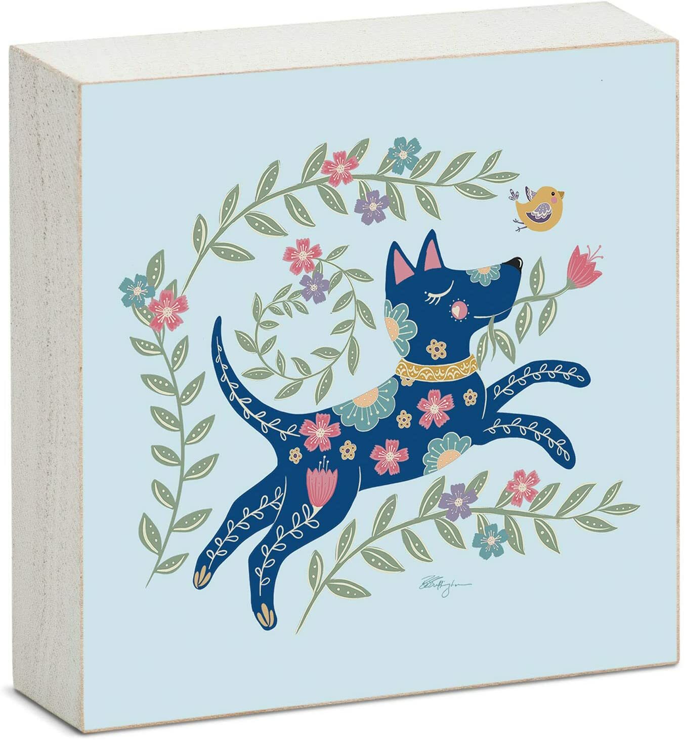 Counterart Wood Block Décor Message Boho Playful Dog Sign, 3.75 inches Square gallery