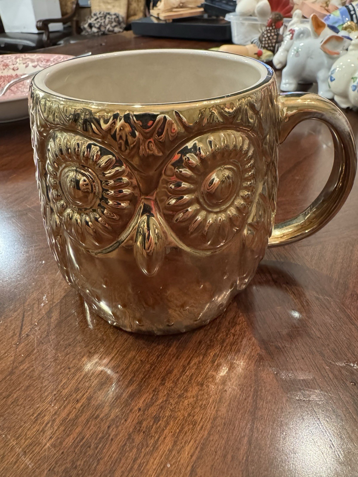 West Elm Gold Owl Embossed Ceramic Mug, Hand Wash Only, No Microwave Large gallery