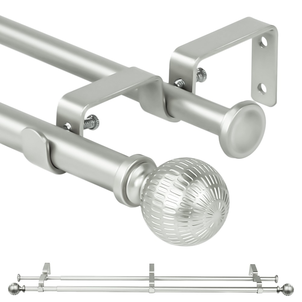 5/8" Telescoping Double Curtain Rods with Reticulated Ball Finials, 28"-120"