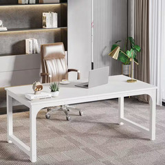 Capen 71 In. Rectangular White Engineered Wood Computer Desk with Thicken Metal