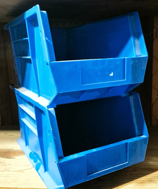 4 BOXES Extra Large Blue Plastic Stackable Storage Bins Box L15" x H7" x W8.5" gallery
