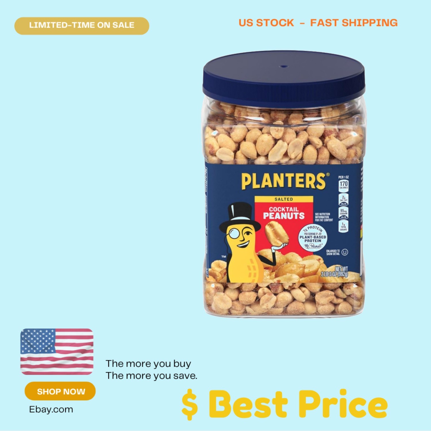 Salted Peanuts 2.19LB Jar Roasted Snack Kosher Plant Based Protein gallery